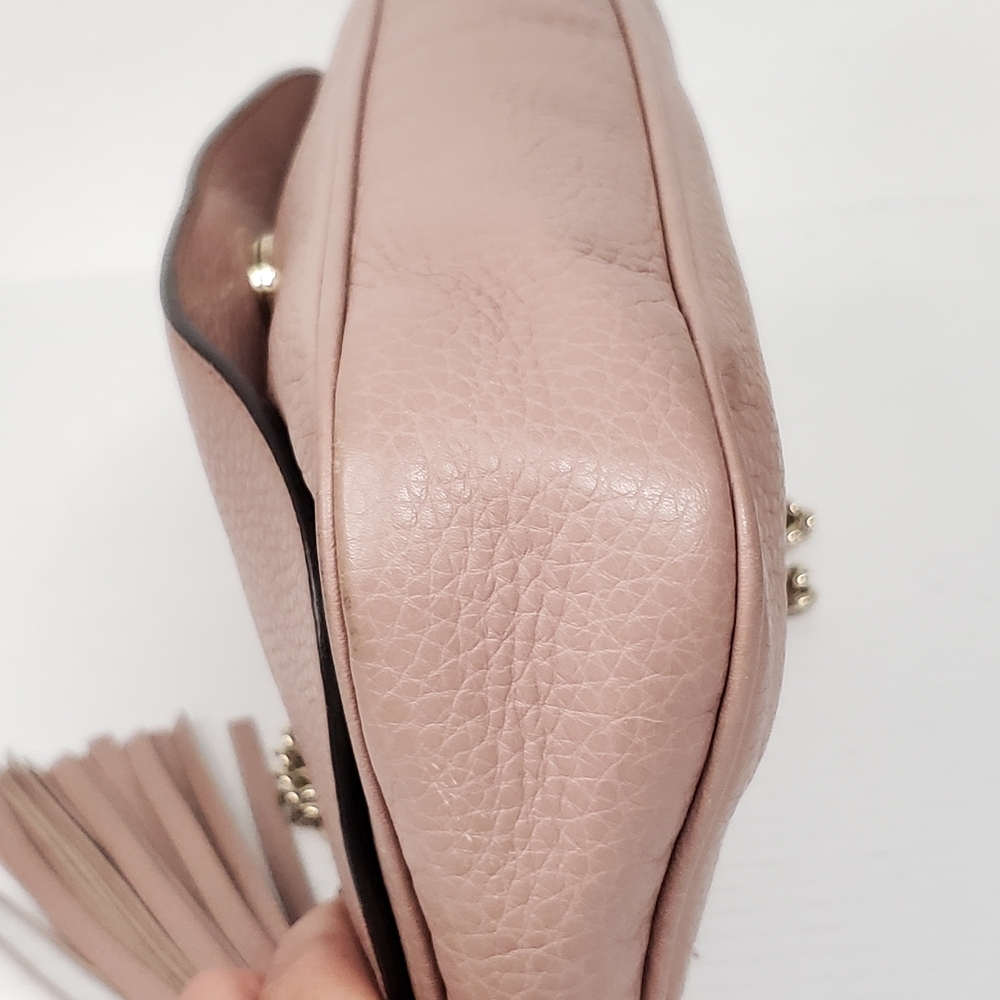Authentic Gucci Soho Disco Pink Leather GG Tassel Chain Crossbody Bag Luxury - Picture 10 of 16